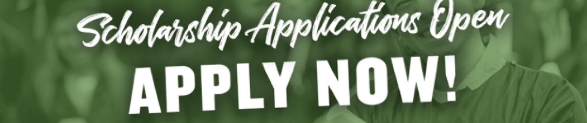 Graduates in caps and gowns, "Apply Now" text overlay.